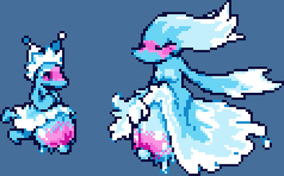belly_blush blush body_blush clothing dress dress_only dripping_wet duo eyes_closed female floating hand_on_belly hands_together navel pregnant pregnant_female water miner_mate_coffee deltarune undertale_(series) miss_mizzle elemental_creature mizzle_(deltarune) water_creature