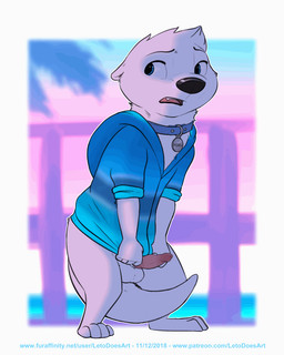 anatomically_correct anatomically_correct_genitalia anatomically_correct_penis animal_genitalia animal_penis anthro balls bite biting_lip biting_own_lip blue_eyes bottomless clothed clothing collar covering covering_self embarrassed erection exposed fur genitals hoodie looking_at_genitalia looking_at_penis lutrine_penis male mustelid_penis penis self_bite solo throbbing throbbing_penis topwear twitching unwanted_erection white_body white_fur letodoesart pebble_(letodoesart) mammal mustelid otter 2018 2d_animation 4:5 animated hi_res motion_tweening