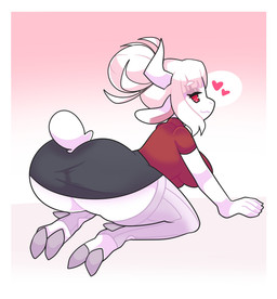 anthro big_breasts big_butt black_bottomwear black_clothing black_skirt bottomwear breasts butt clothed clothing female female_anthro fingers footwear fur hair heart_symbol hooves horn kneeling legwear looking_at_viewer looking_back red_clothing red_eyes red_shirt red_topwear shirt simple_background skirt smile socks solo thigh_highs thigh_socks topwear underbutt white_body white_fur white_hair onigiri_punch helltaker goat_lucifer_(helltaker) bovid caprine demon goat mammal absurd_res digital_media_(artwork) digital_painting_(artwork) hi_res painting_(artwork)