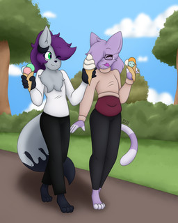 4_toes 5_fingers anthro clothed clothing cloud dessert duo eyes_closed feet femboy femboy/femboy fingers food green_eyes happy holidays horn ice_cream male neck_tuft one_eye_closed park plant sky sweater toes tongue tongue_out topwear tree tuft walking max_draws valentine's_day dane_(max_draws) mercury_(mercuryshatter1) canid canine canis domestic_cat felid feline felis mammal wolf 4:5 absurd_res hi_res