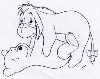 accessory bow_(feature) bow_accessory bow_ribbon duo eyes_closed feral furgonomics looking_aside lying male nude on_back on_top plushie ribbons side_view simple_background tail tail_accessory tail_bow tail_ribbon toony white_background unknown_artist disney winnie_the_pooh_(franchise) eeyore pooh_bear animate_inanimate asinus bear donkey equid equine living_plushie mammal black_and_white hi_res monochrome