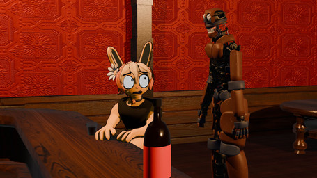 accessory against_furniture against_surface against_table alcohol alcohol_bottle anal anal_penetration anthro bar bell bell_collar beverage beverage_bottle blue_body bottle collar container cup dialogue dialogue_box door drinking_glass duo eyes_closed female flower flower_in_hair furniture glass glass_container glass_cup glowing glowing_eyes hair hair_accessory humor inside machine male male/female metal multicolored_body music orange_hair penetration penile penile_penetration penis_in_ass plant red_body saloon_doors segmented_body shocked shot_glass stairs sudden_erection table tan_hair teeth wallpaper_(decoration) wood yellow_body fluobun humanoid lagomorph leporid mammal rabbit robot robot_humanoid 3d_(artwork) animated blender_(artwork) blender_eevee_(artwork) digital_media_(artwork) hi_res long_playtime sound video