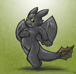 4_fingers anthro anthrofied black_body cute_fangs fangs featureless_crotch fingers green_background green_eyes looking_at_viewer male simple_background solo tail teeth thick_tail rousemouse dreamworks european_mythology how_to_train_your_dragon mythology toothless dragon fury_(httyd) mythological_creature mythological_scalie night_fury scalie western_dragon 2010 source_request