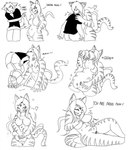 almost_fully_inside anthro bdsm biped bloated bondage bottomwear bound breasts clothed clothing digestion duo eyes_closed female female_anthro fully_clothed fur genitals hair head_first head_in_mouth heart_symbol legs_together licking licking_lips licking_own_lips male male_anthro motion_lines navel nipples nude open_mouth oral_vore pants partially_inside pawpads plant pussy same_size_vore simple_background sitting sitting_on_ground slurping smile spread_legs spreading standing stripes struggling tail tongue tongue_out topwear vore white_background mxl deiser neo_(neo222) domestic_cat felid feline felis hybrid mammal 2012 hi_res monochrome sequence