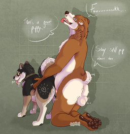 animal_genitalia animal_vulva anthro anthro_on_feral anthro_penetrating anthro_penetrating_feral ball_slap belly belly_nipples bestiality black_body black_fur blood bodily_fluids breath brown_body brown_fur canine_genitalia canine_vulva clawing collar dialogue doggystyle dripping duo eye_roll feral feral_penetrated from_behind_position fur genitals good_puppy imminent_orgasm intersex intersex/male interspecies kneeling kneeling_sex looking_at_another looking_at_partner looking_pleasured male motion_lines nude onomatopoeia panting pawpads penetration penis raised_tail saliva saliva_drip sex slap sound_effects tail tail_motion tailwag text tongue tongue_out vaginal vaginal_penetration vulva white_body white_fur apollo_sunshiba apollo_(apollo_sunshiba) mishka_(fishymishy) bear canid canine canis deer domestic_dog hybrid mammal shiba_inu spitz hi_res trans_(lore) trans_man_(lore)