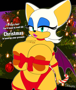 anthro areola areola_slip big_breasts breasts female green_eyes hair holidays huge_breasts looking_at_viewer mostly_nude solo text white_hair wings tahlian christmas sega sonic_the_hedgehog_(series) rouge_the_bat bat mammal absurd_res english_text hi_res