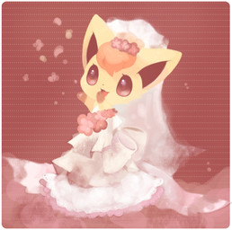 3_toes accessory ambiguous_gender brown_body brown_eyes brown_fur brown_inner_ear brown_markings chibi clothed clothing dress feet feral flower flower_in_hair fully_clothed fur gloves_(marking) hair hair_accessory markings open_mouth open_smile orange_body orange_fur orange_hair pawpads paws pink_flower pink_pawpads plant smile solo tan_body tan_fur toes wedding_dress wedding_veil white_body white_clothing white_dress white_fur white_markings white_ribbon michi_runi nintendo pokemon canid canine generation_1_pokemon mammal pokemon_(species) vulpix low_res unavailable_at_source