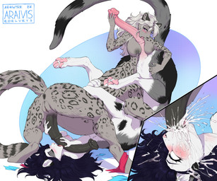 animal_genitalia animal_penis anus areola big_breasts black_anus black_nipples black_penis bodily_fluids breast_play breasts clothing cum cum_in_hair cum_in_mouth cum_inside duo equine_genitalia equine_penis genital_fluids genitals hair herm herm/herm intersex intersex/intersex lactating licking nipples open_mouth oral pawpads penile penis penis_lick sackless sex teeth text titfuck tongue tongue_out torn_clothing vulva araivis-edelveys chakat_snowie chakat felid felid_taur leopard mammal mammal_taur pantherine taur 2021 6:5 absurd_res digital_media_(artwork) english_text hi_res