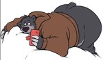 anthro ass_up baloo bear belly bent_over big_butt black_body black_fur bottomless butt claws clothed clothing cozy electronics fur haps holding_object holding_phone hoodie hoodie_only huge_butt looking_at_object looking_at_phone lying male mammal on_front overweight overweight_anthro overweight_male paws phone selfie short_tail simple_background sloth_bear smile solo tail the_jungle_book topwear topwear_only unfinished ursine white_background
