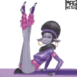 accessory afro anthro breasts butt clothed clothing ear_piercing ear_ring elderly elderly_anthro elderly_female eyeshadow female footwear fur hair hair_accessory hairband half-closed_eyes hooves legs_up looking_at_viewer makeup mature_anthro mature_female narrowed_eyes nipple_outline piercing ring_piercing simple_background smile solo tail tail_tuft topwear tuft yoga magnetus illumination_entertainment sing_(movie) nana_noodleman bovid caprine domestic_sheep mammal sheep 1:1 digital_media_(artwork) hi_res sketch