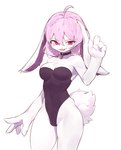 anthro bean_mel clothing female fur hair leotard looking_at_viewer pink_eyes pink_hair solo white_body white_fur lagomorph leporid mammal rabbit hi_res