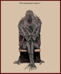 ambiguous_gender anterior_nasal_aperture arms_tied border bound chain chair cross dehydrated dehydration emaciated furniture hair horror_(theme) legs_tied not_furry open_mouth red_border simple_background sitting solo teeth text torture plastiboo humanoid mammal vampire digital_media_(artwork) english_text hi_res sketch