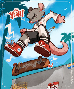 4_fingers anthro biped bottomwear breasts buckteeth casual_exposure clothed clothed_anthro clothed_female clothing cloud converse_shoes day dialogue ear_piercing ear_ring facial_piercing feet female female_anthro fingers footwear fur grey_body grey_fur hairless_tail half-pipe low-angle_view medium_breasts midair nipples nose_piercing nose_ring open_mouth open_smile palm_tree piercing plant plantigrade ring_piercing septum_piercing septum_ring shoelaces shoes shorts skate_park skateboard skateboard_trick skateboarding skater sky smile sneakers socks solo tail teeth text thick_tail three-quarter_view tomboy topless topless_anthro topless_female tree vehicle whiskers puppeypawbs converse ambient_flier mammal murid murine rat rodent absurd_res english_description english_text full-length_portrait hi_res portrait