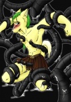 anthro blush coiling forced green_eyes green_hair hair long_hair looking_at_viewer male rape restrained sex solo tail tentacle_rape tentacle_sex tentacles fox_lee godzuki zuki canid canine canis domestic_dog mammal wolf digital_media_(artwork)