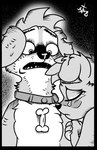 anthro bodily_fluids bone borba canid canine canis collar comic crying domestic_dog duo female housepets! looking_down male male/female mammal monochrome peanut_butter_(housepets!) pomeranian sad screencap_edit shocked spitz str8aura-no-not-that-one sweat tarot_(housepets!) tears third-party_edit