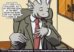2018 anthro black_clothing black_suit black_suit_jacket clothing comic dialogue dragon ear_fins english_text fin horn inside male mythological_creature mythological_scalie mythology naughtymorg necktie office patreon patreon_logo red_necktie scalie seph_(naughtymorg) shirt signature solo speech_bubble suit text topwear url white_clothing white_shirt white_topwear