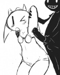blush clothing duo erection female genitals male penis simple_background slightly_chubby underwear white_background yattermang nan_quest nan_(nq) bovid caprine mammal monochrome