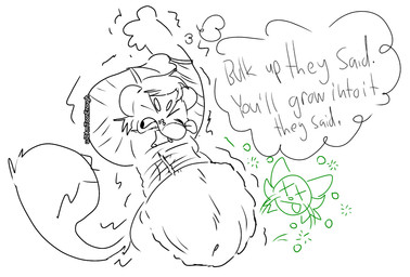 after_vore annoyed annoyed_pred anthro clothing digestion fatal_vore living_tail male male_pred multi_mouth overweight overweight_anthro overweight_male post_vore_weight_gain solo tail tail_mouth text thought_bubble tight_clothing unusual_anatomy unusual_tail upset vore wardrobe_malfunction weight_gain iamtoonenough sunny_(mudcakebunnelby) domestic_cat felid feline felis mammal mephitid skunk sketch