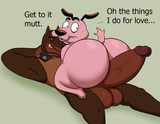 anthro balls big_balls big_butt big_penis black_collar black_ears black_eyes black_nose bottomless brown_body brown_clothing brown_ears brown_fur brown_nose brown_shirt brown_tank_top brown_topwear butt clothed clothing collar duo fangs fur genitals half-closed_eyes hand_behind_head hand_behind_own_head huge_penis looking_at_another looking_at_genitalia looking_at_penis looking_back lying male male/male multicolored_body multicolored_fur narrowed_eyes nude on_another on_back partially_clothed penis penis_on_butt pink_body pink_fur pink_tail rear_view red_eyes sharp_teeth shirt spiked_collar spikes tail tank_top teeth text thick_thighs three-quarter_view tongue topwear two_tone_body two_tone_fur vein veiny_penis colossalstars cartoon_network courage_the_cowardly_dog courage_the_cowardly_dog_(character) mad_dog_(courage_the_cowardly_dog) beagle canid canine canis domestic_dog hunting_dog mammal scent_hound 2025 digital_media_(artwork) english_text hi_res