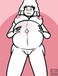 anthro belly belly_expansion big_belly breasts expansion eyelashes female fur genitals hand_on_belly huge_belly low-angle_view navel nipples nude nude_anthro nude_female outie_navel pink_background pink_nipples pregnant pregnant_anthro pregnant_female pussy simple_background solo white_body white_fur worm's-eye_view guardian_rosaria seasidelemons heather_(seasidelemons) bovid caprine mammal sheep absurd_res hi_res