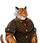 anthro clothing fur looking_at_viewer male orange_body orange_fur simple_background smile solo tail zhadinax epic_games fortnite oscar_(fortnite) felid mammal pantherine tiger colored_sketch digital_drawing_(artwork) digital_media_(artwork) sketch