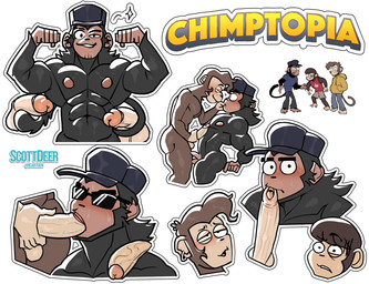 abs anthro balls clothing disembodied_penis eyewear fellatio flexing foreskin foreskin_play genitals hat headgear headwear humanoid_genitalia humanoid_penis male male/male oral penile penis sex sunglasses scottdeer chimptopia nolan_(chimptopia) robby_(chimptopia) waffles_(chimptopia) mammal primate