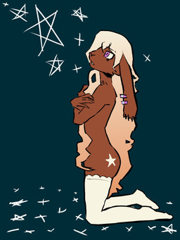 ambiguous_gender anthro brown_body brown_fur clothing cutie_mark footwear fur hair hair_covering_butt hair_covering_crotch hair_covering_nipples legwear night piercing socks solo star thigh_highs white_clothing white_footwear white_hair white_legwear white_socks white_thigh_highs charawingd hasbro my_little_pony sabrina_carpenter lagomorph leporid mammal rabbit hi_res