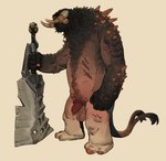 2_horns 2_tails 3_toes anthro balls big_sword black_body black_fur brown_penis colored_nails facial_piercing feet fingernails fist flaccid fur genital_piercing genitals holding_melee_weapon holding_object holding_sword holding_weapon horn humanoid_genitalia humanoid_penis male melee_weapon multi_tail nails nose_piercing nose_ring nude nude_anthro nude_male orange_nails penis penis_piercing piercing prince_albert_piercing pubes ring_piercing scar sharp_teeth simple_background solo spikes spikes_(anatomy) standing sword tail teeth toenails toes weapon white_background roamingthrough hybrid unknown_species 2025 full-length_portrait hi_res portrait