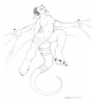 anthro belt breasts ear_piercing ear_ring female genitals horn membrane_(anatomy) membranous_wings nipples non-mammal_breasts non-mammal_nipples nude piercing pussy ring_piercing solo tail wings necrodrone mythology necrodrone_(character) dragon mythological_creature mythological_scalie scalie 2012 black_and_white monochrome signature sketch