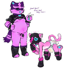 all_fours animal_mask anthro anthrofied balls bdsm belly biped black_chastity_cage black_collar black_sclera blue_body blue_eyes blue_fur blue_nose blue_pawpads blush bodily_fluids chastity_cage chastity_device clicker_training clothed clothing collar collar_tag crying dialogue diaper dominant dominant_in_chastity dominant_male duo embarrassed feces feet flaccid fur genital_fluids genitals handwear harness heart_(marking) hindpaw humiliation male markings mask mittens mostly_nude multicolored_body multicolored_fur one_eye_closed onomatopoeia open_mouth overweight overweight_anthro overweight_male pawpads paws penis petplay pink_balls pink_body pink_collar pink_fur pink_penis pokemorph pooping praise pup_mask puppyplay purple_body purple_fur purple_text roleplay sharp_teeth simple_background soiled_diaper soiling sound_effects striped_markings striped_tail stripes submissive submissive_male tail tail_markings tears teeth text toony topless unclean_diaper urine used_diaper wearing_chastity_device wearing_diaper wet_diaper white_background wink omufujofish nintendo pokemon august_(meowmcmeow) fan_character gao_(meowmcmeow) domestic_cat felid feline felis generation_7_pokemon mammal pokemon_(species) torracat digital_media_(artwork) english_text hi_res