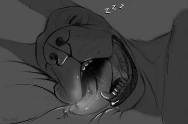 anthro anthro_pred armor bed bodily_fluids bubble extreme_size_difference eyelashes eyes_closed female female_pred firefighter firefighter_helmet flashlight furniture group headgear helmet human_prey in_mouth larger_anthro larger_female lying lying_on_bed mature_anthro mature_female micro micro_in_mouth micro_on_tongue oblivious on_bed on_side oral_vore oxygen_tank pointy_ears prick_ears rescue rope saliva saliva_on_tongue saliva_string size_difference sleeping smaller_human sound_effects teeth text tongue tongue_out unaware_vore vore vowelless vowelless_sound_effect zzz taylornoir queen_akila_(taylornoir) canid canine canis domestic_dog great_dane human mammal mastiff molosser 2024 artist_name headshot_portrait hi_res portrait signature sketch