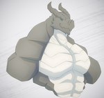 anthro barazoku big_muscles blue_eyes front_view grey_body grin happy looking_at_viewer male multicolored_body muscular muscular_anthro muscular_male narrowed_eyes pecs smile solo torso two_tone_body white_body kardukk mythology kardukk_(character) dragon kobold mythological_creature mythological_scalie reptile scalie digital_media_(artwork) hi_res shaded