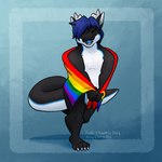 blue_hair claws hair horn lgbt_pride paws pride_colors six-stripe_rainbow_pride_colors solo tail mythology dragoshi dragon mythological_creature mythological_scalie scalie 1:1 hi_res