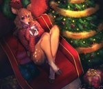 anthro beverage brown_body brown_eyes brown_fur brown_hair candy chair chocolate christmas_bauble christmas_clothing christmas_decorations christmas_ornament christmas_present christmas_sweater christmas_topwear christmas_tree clothed clothed_anthro clothed_female clothing cloven_hooves container cup dessert ear_piercing female female_anthro fingerless_(marking) food fur furniture garland gift hair high-angle_view holding_container holding_cup holding_mug holding_object holidays hooves hot_chocolate inner_ear_fluff inside light long_hair looking_at_viewer markings mug on_chair panties piercing pink_inner_ear plant reclining sitting smile smiling_at_viewer solo spots spotted_body spotted_fur steam sweater tan_body tan_fur tan_inner_ear_fluff topwear tree tuft underwear white_body white_fur wreath noisykoala christmas eri_(feral.) deer mammal absurd_res artist_name hi_res lighting shaded soft_shading