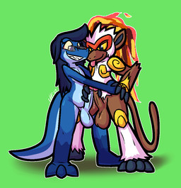 3_toes 4_fingers 4_toes anthro anthro_on_anthro balls big_balls big_penis blonde_hair blue_balls blue_body blue_inner_ear blue_penis blue_scales bodily_fluids brown_balls brown_body brown_fur brown_penis drooling duo erection eyewear eyewear_only feet fingers fire flaming_hair frottage fur genitals glasses glasses_only green_background grey_eyes grin hair hand_on_hand handjob hip_grab humanoid_genitalia humanoid_penis interspecies looking_down male male/male masturbation nude orange_hair penile penile_masturbation penis penises_touching pseudo_hair purple_eyes red_hair saliva scales sex sharp_teeth simple_background smile standing teeth toes tongue tongue_out wearing_glasses white_body white_fur yellow_body yellow_fur yellow_sclera ultilix nintendo pokemon ulti_(ultilix) generation_4_pokemon infernape lizard mammal pokemon_(species) primate reptile scalie 2025