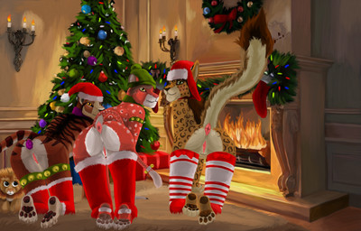 anthro anus butt christmas_clothing christmas_headwear clothing ednight facial_scar female fireplace genitals group hat headgear headwear holidays hug inside kovuwolfszahn pawpads paws plant presenting presenting_hindquarters santa_hat scar take_your_pick toy tree vulva year greenlion christmas kia_wolfszahn felid lion mammal pantherine 2020 digital_media_(artwork) hi_res