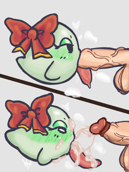 accessory balls black_eyes blush blush_lines blushing_profusely bodily_fluids bow_ribbon cum cum_in_mouth cum_inside cum_on_face cum_on_tongue cum_string dripping duo erection eyeshadow featureless_hands fellatio female female_focus genital_fluids genitals ghost_tail glans glistening glistening_eyeshadow glistening_tongue green_blush green_eyeshadow hair_accessory hair_bow hair_ribbon half-closed_eyes heart_symbol humanoid_genitalia humanoid_penis long_tongue makeup male male/female mostly_offscreen_human mostly_offscreen_male narrowed_eyes not_furry oral oral_penetration penetration penile penis penis_in_mouth red_bow red_glans red_tongue ribbons saliva saliva_drip saliva_on_penis saliva_on_tongue saliva_string sex side_view solo_focus tan_balls tan_body tan_penis tan_skin tongue tongue_out tongue_out_fellatio twin_bows twin_hair_bows vein veiny_penis white_eyes smogchelo mario_bros nintendo paper_mario lady_bow boo_(mario) ghost sphere_creature spirit 2025 absurd_res digital_media_(artwork) hi_res