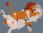 after_sex anal animal_genitalia animal_penis balls_blush blush bodily_fluids body_blush brown_mane brown_pawpads cum cum_in_ass cum_inside duo eyes_closed feral fur genital_fluids genitals grey_mane kiros_(mufasa:_the_lion_king) lying male male/male mane markings on_back orgasm pawpads penis pink_penis pull_out quadruped red_mane spots spotted_body spotted_genitalia spotted_penis spotted_skin white_body white_fur conditional_dnp lynxbrush disney mufasa:_the_lion_king the_lion_king simba_(the_lion_king) felid lion mammal pantherine flat_colors hi_res