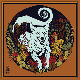 ambiguous_gender autumn border feral fur leaf moon orange_border outside solo white_body white_eyes white_fur momamo canid canine canis domestic_dog ghost mammal spirit 1:1 2020 hi_res