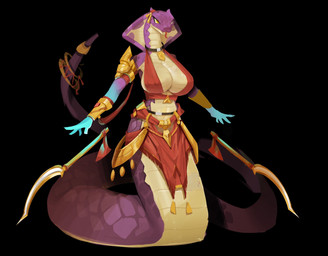 anthro apode armor big_breasts bottomwear breasts clothing female gauntlets gloves handwear legless loincloth melee_weapon navel nipple_outline non-mammal_breasts non-mammal_navel scales serpentine shoulder_pads solo sword tail ventral_scales weapon nat_autumnfall draconcopode naga reptile scalie snake hi_res