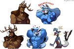 anthro antlers blue_body blue_fur brown_body brown_fur brown_hair fur hair horn lips long_hair male muscular muscular_male thick_lips white_hair spookaboo animaniacs bambi_(film) disney warner_brothers bambi wilford_wolf canid canine canis deer mammal mule_deer new_world_deer wolf