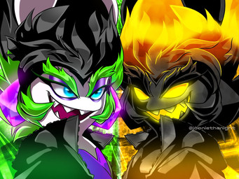 amethyst_(gem) anthro black_body black_clothing black_ear_piercing black_eyebrows black_fur black_hair black_jacket black_shirt black_topwear blue_eyes clothed clothing duo empty_eyes eyebrows eyelashes female female_anthro fur furrowed_brow furrowed_eyebrows gem glowing glowing_eyes glowing_mouth green_eyebrows green_hair hair jacket lidded_eyes light long_ears multicolored_hair noseless open_clothing open_jacket open_mouth open_smile open_topwear orange_hair purple_ear_piercing purple_eyelids purple_inner_ear red_tongue shirt short_hair smile smiling_at_another smiling_at_each_other spiky_hair text thick_eyebrows tongue topwear torn_clothing torn_shirt torn_topwear two_tone_hair white_body white_fur yellow_sclera jooniethenight mario_plus_rabbids_sparks_of_hope nintendo raving_rabbids rayman_(series) ubisoft darkmess_edge edge_(mario_plus_rabbids) hybrid lagomorph mammal rabbid shadow_creature 2022 4:3 artist_name colored crossover digital_drawing_(artwork) digital_media_(artwork) english_description lighting shaded