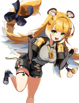 animal_ears belt black_clothing blonde_hair clothed clothing female fluffy green_eyes hair jacket looking_at_viewer open_clothing open_jacket open_mouth open_topwear orange_hair solo striped_hair tail topwear white_hair gang_ryeol mihoyo zenless_zone_zero ju_fufu animal_humanoid felid felid_humanoid humanoid mammal mammal_humanoid pantherine pantherine_humanoid thiren tiger_humanoid 2025 absurd_res hi_res