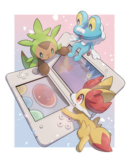 ambiguous_gender anniversary biped blue_body blue_legs brown_body brown_tail_tip dipstick_tail electronics feral fur fur_tuft game_console game_screen glistening glistening_eyes green_eyes green_tail group happy inner_ear_fluff looking_at_another markings multicolored_body nintendo_3ds_console open_mouth orange_body orange_fur orange_inner_ear_fluff orange_tail_tip pink_tongue quadruped screen shadow sharp_teeth simple_background tail tail_markings teeth text tongue trio tuft two_tone_body white_background white_body white_fur white_hands yellow_body yellow_ears yellow_eyes yellow_fur yellow_paws yellow_tail nullma nintendo nintendo_3ds nintendo_ds_family pokemon chespin fennekin froakie generation_6_pokemon pokemon_(species) absurd_res colored digital_media_(artwork) digital_painting_(artwork) english_text hi_res japanese_text painting_(artwork) signature translated