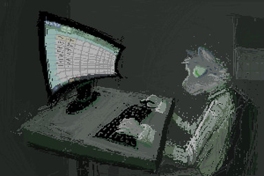 anthro calendar computer electronics fur furniture grey_body grey_fur keyboard male sitting solo surrealism table demensa felid mammal pantherine tiger 2019 3:2 digital_media_(artwork) pixel_(artwork)