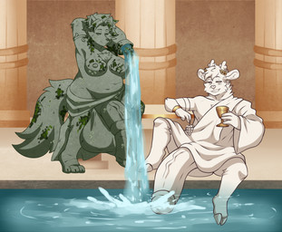 algae animal_genitalia animal_penis anthro antlers areola balls barnacles_on_body bath bathhouse belly bench big_balls big_belly big_breasts big_penis breasts casual_nudity chest_tuft clothed clothing container cup duo equine_genitalia equine_penis flaccid flared_penis fluffy fluffy_tail food fruit genitals goblet gold_(metal) gold_jewelry grape greek greek_clothing gynomorph heavy_balls holding_vase hooves horn huge_balls huge_penis hyper hyper_balls hyper_genitalia hyper_penis intersex intersex/male jewelry laurel_wreath long_penis male marble marble_statue medial_ring mismatched_genitalia mismatched_penis monotone_body neck_tuft nipples nude overweight overweight_intersex partially_clothed penis plant pool pouring pouring_water robe sculpture sitting slightly_chubby slightly_chubby_intersex smile smug statue tail toga tuft vase water wide_hips zairuz lilithdog moredeer canid canine canis deer mammal wolf hi_res