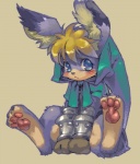 anthro blue_eyes blush bottomless clothed clothing male solo jeacn odin_sphere vanillaware cornelius_(odin_sphere) lagomorph leporid mammal pooka rabbit