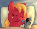 1trick 2016 big_macintosh_(mlp) earth_pony equid equine eyes_closed feral freckles friendship_is_magic hasbro horse lying male mammal my_little_pony open_mouth pillow plushie pony sleeping smartypants_(mlp) solo