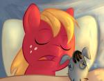 eyes_closed feral freckles lying male open_mouth pillow plushie sleeping solo 1trick friendship_is_magic hasbro my_little_pony big_macintosh_(mlp) smartypants_(mlp) earth_pony equid equine horse mammal pony 2016