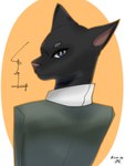 anthro black_body black_fur blue_eyes clothing eye_contact female first_person_view fur looking_at_another solo worker rizal_ok domestic_cat felid feline felis mammal 3:4 hi_res